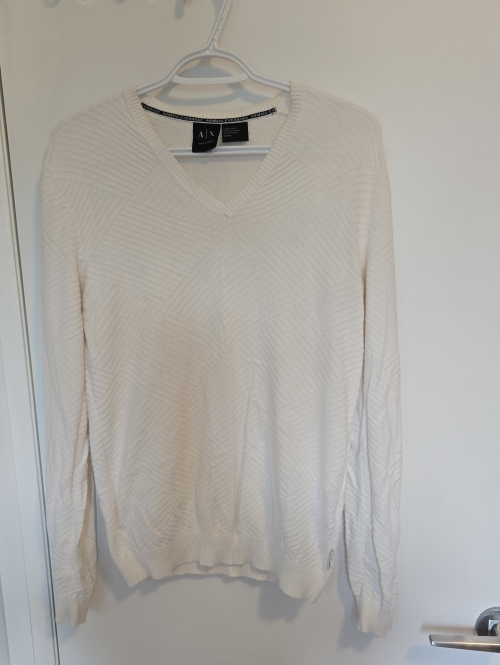 A/X Armani Exchange Men's Off-White V-Neck Sweater 100% Cotton